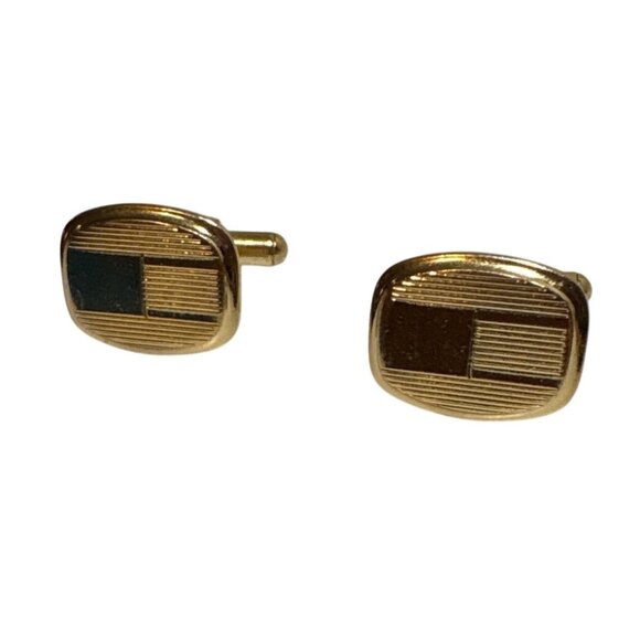Forstar Cufflinks Vintage Gold Tone With Geometric Design T Bar - Picture 1 of 8